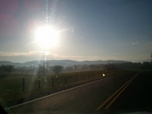 The fog rolling across the farms.