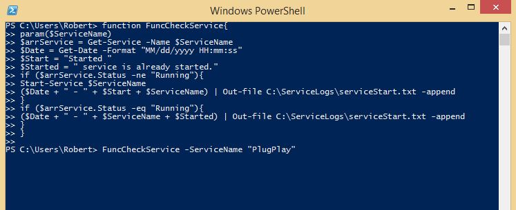 Powershell to check and start a service
